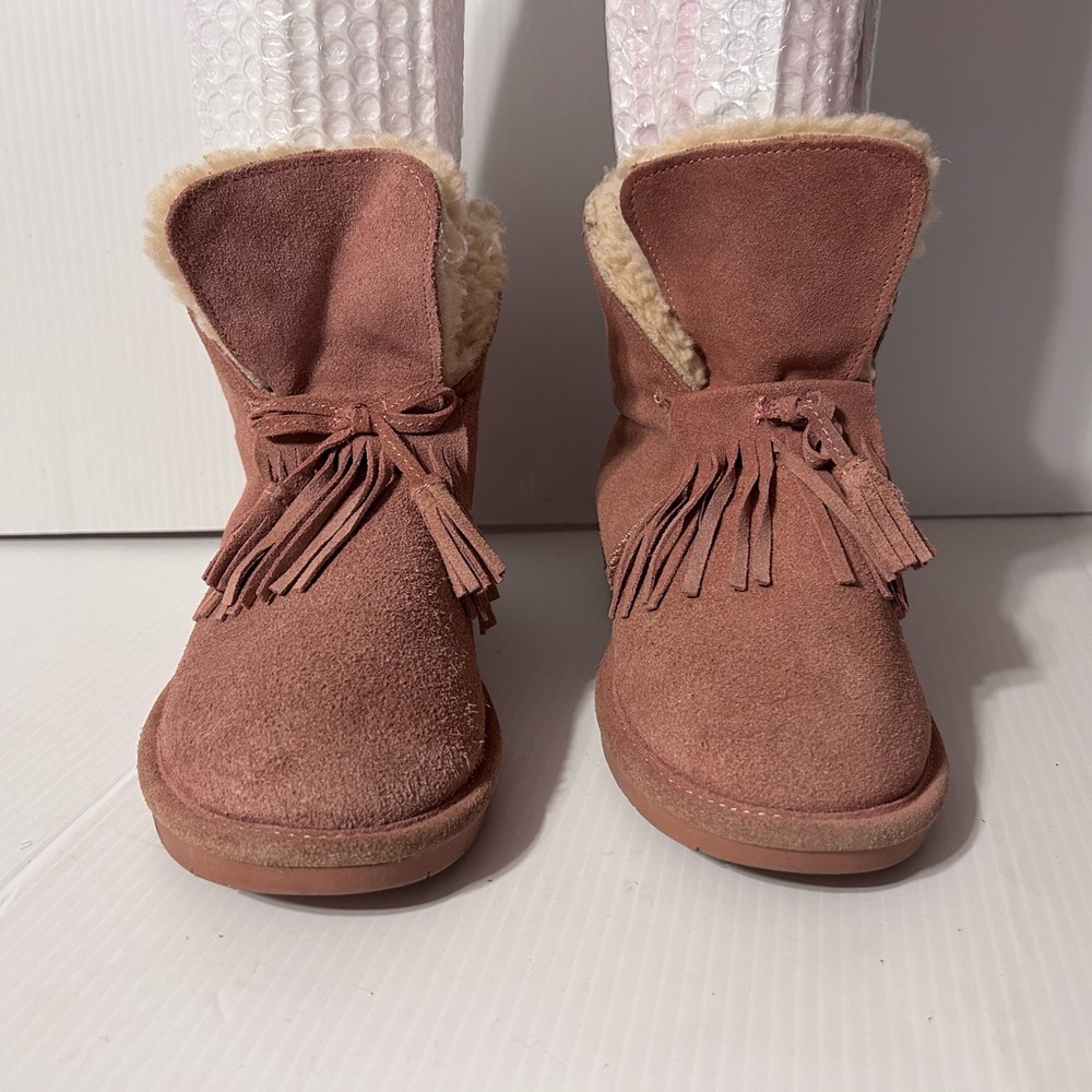 BearPaw pink suede sheepskin/wool lined winter booties women size 7 - Picture 3 of 10